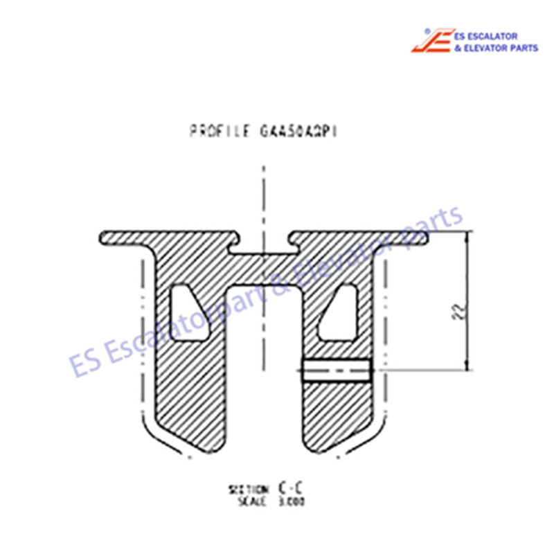 DAA402FX9 Escalator Handrail Guide  Aluminium 508NCE Left Side Curved  Lower Landing 2 Flat Steps 35 deg. 930mm with Illumination Use For Otis