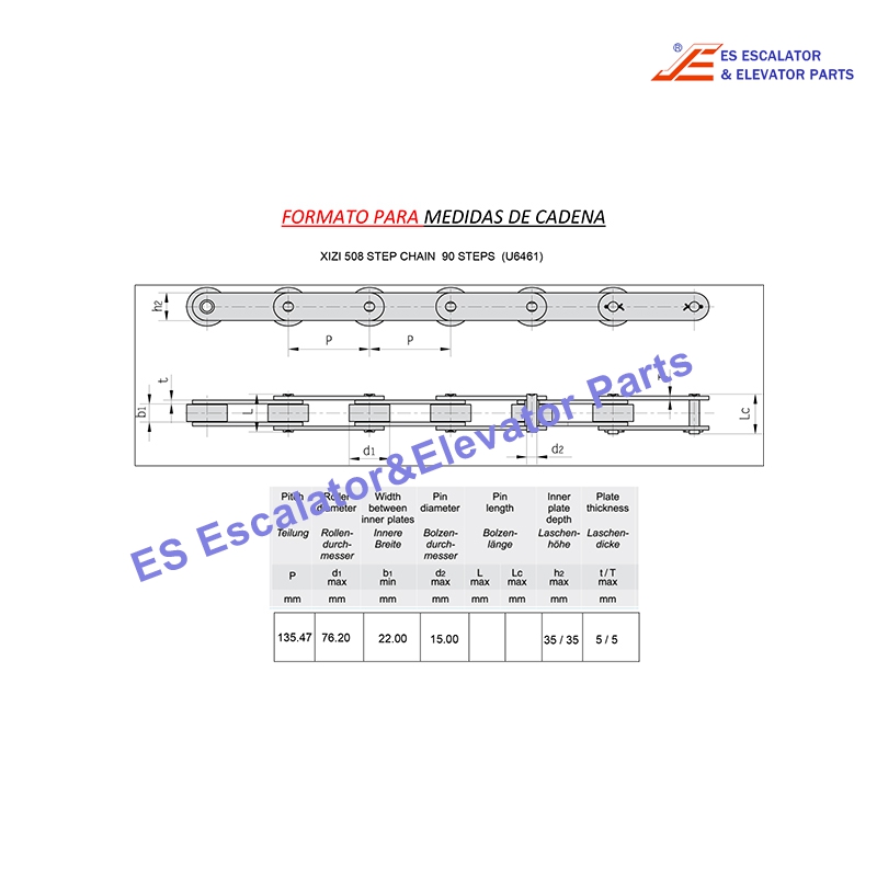 U6461OtisStepChain  Escalator Step Chain 90 Steps P=135.47mm Use For Otis