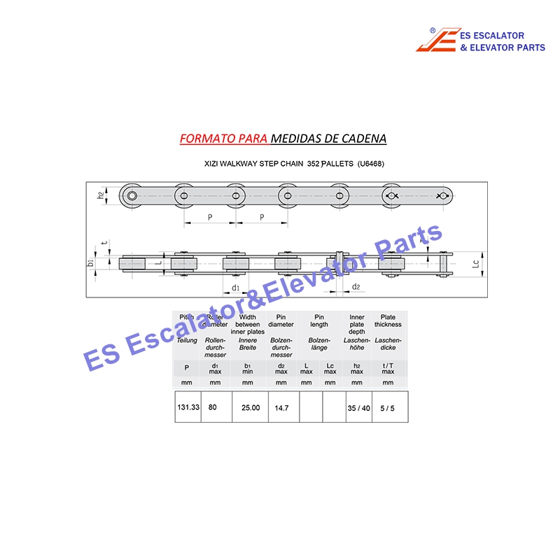 U6468OtisStepChain Escalator Step Chain 352 Pallets P=131.33mm Use For Otis