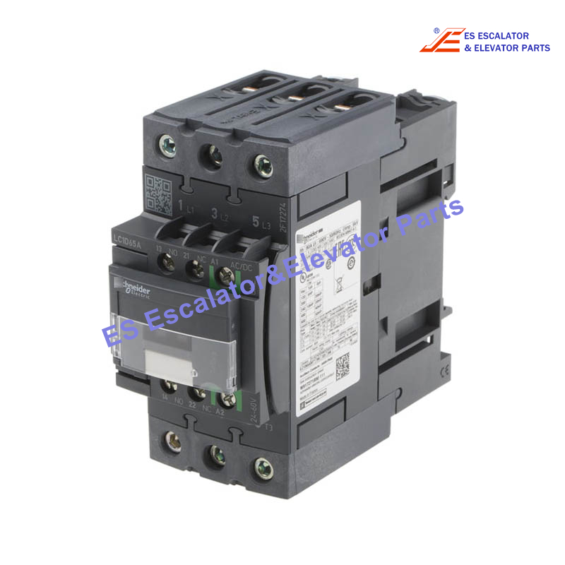 LC1D65ABNE Elevator TeSys D Contactor  Nonreversing 65A 40HP At 480VAC Up To 100kA SCCR 3 Phase 3 NO 24/60VAC/VDC Coil Open Use For Schneider