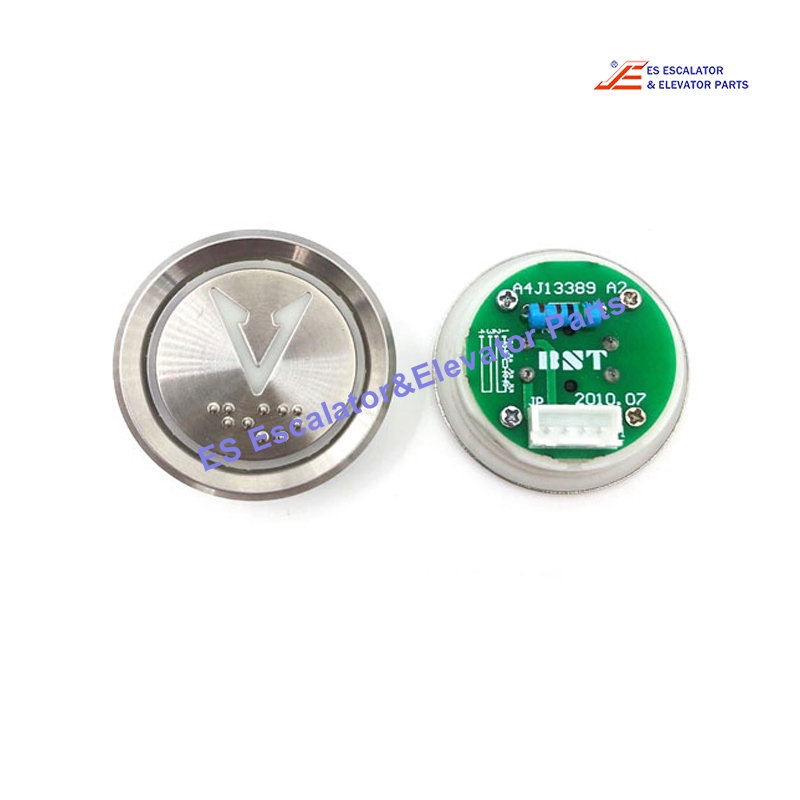 A4J13389 A4 Elevator Push Button For COP Round Brushed Chrome With Braille Type  AMP Socket Simbol With Light Red Round Light Use For BST