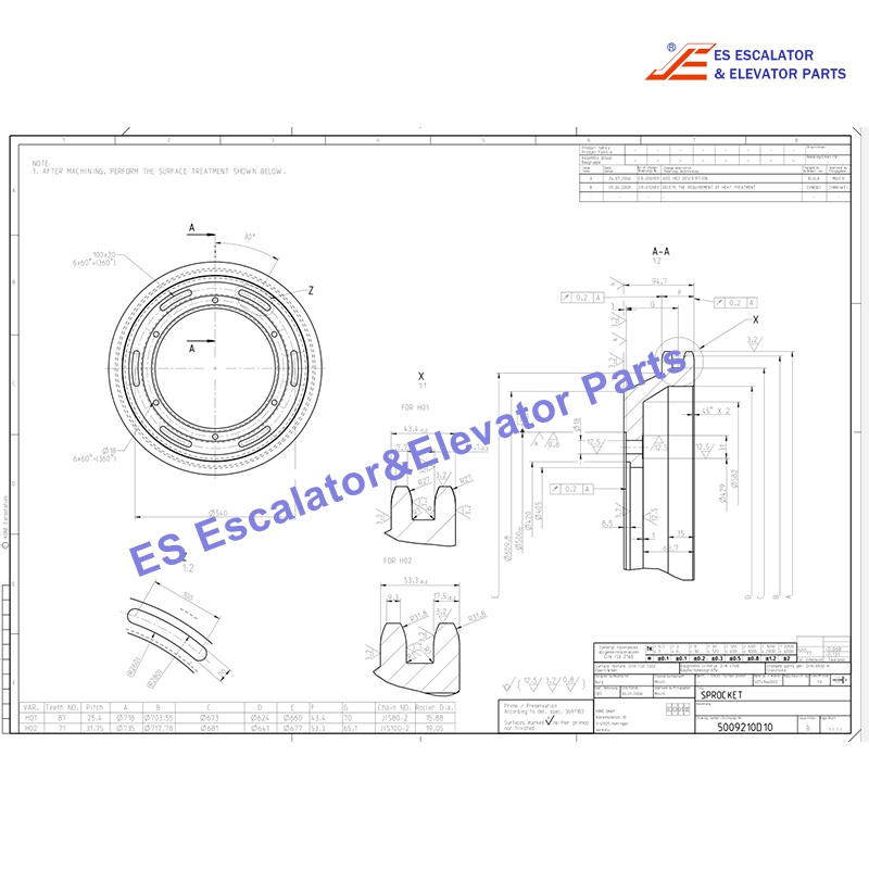 5009210D10 B.1-87T Escalator Sprocket Use For OTIS