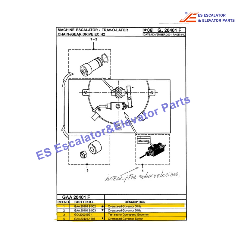 GAA20401 B502 Escalator Overspeed Govemor 50HZ Use For OTIS