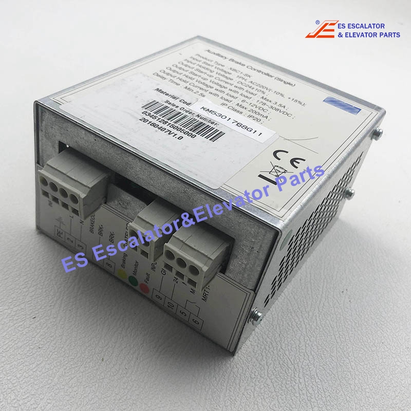 KM5301768G11 Escalator Auxiliary Brake Controller Input Start Voltage:1PH AC220V Hold Voltage:DC24V Output Start Voltage:Max.3.5A 178-308VDC Hold Voltage:6-12VDC Max.200mA Use For Kone