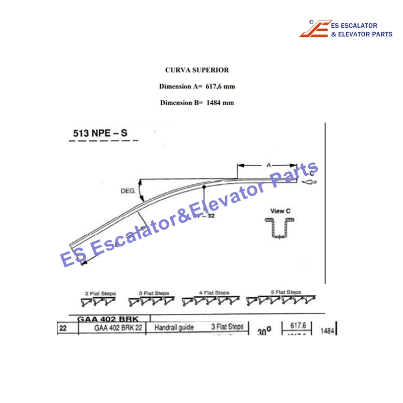 GAA402BRK22 Escalator Handrail Guide Rail Upper Curved Guide For Handrail Otis 476Y02 (GAA402 BRK 22) With Cradle For NPE 513 Use For Otis